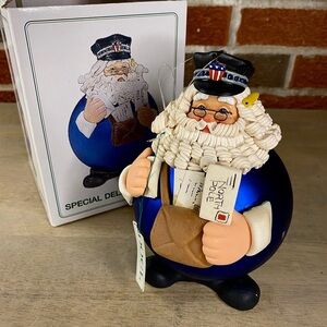 Dept. 56 Special Delivery Santa Noel 5” Figurine Blue Round Christmas Ornament